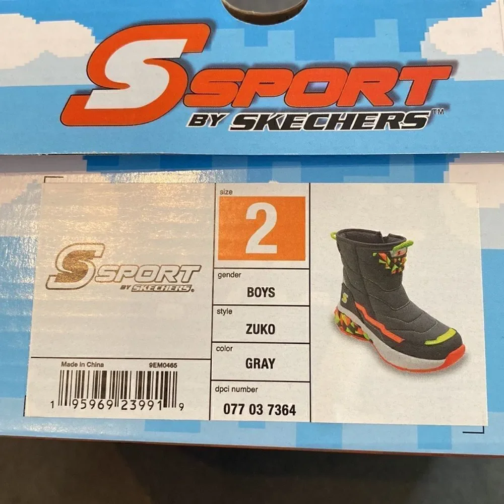 Sport by Skechers Boy’s Zuko Gray Water Repellant Zip Up Boots Size 2 NWT